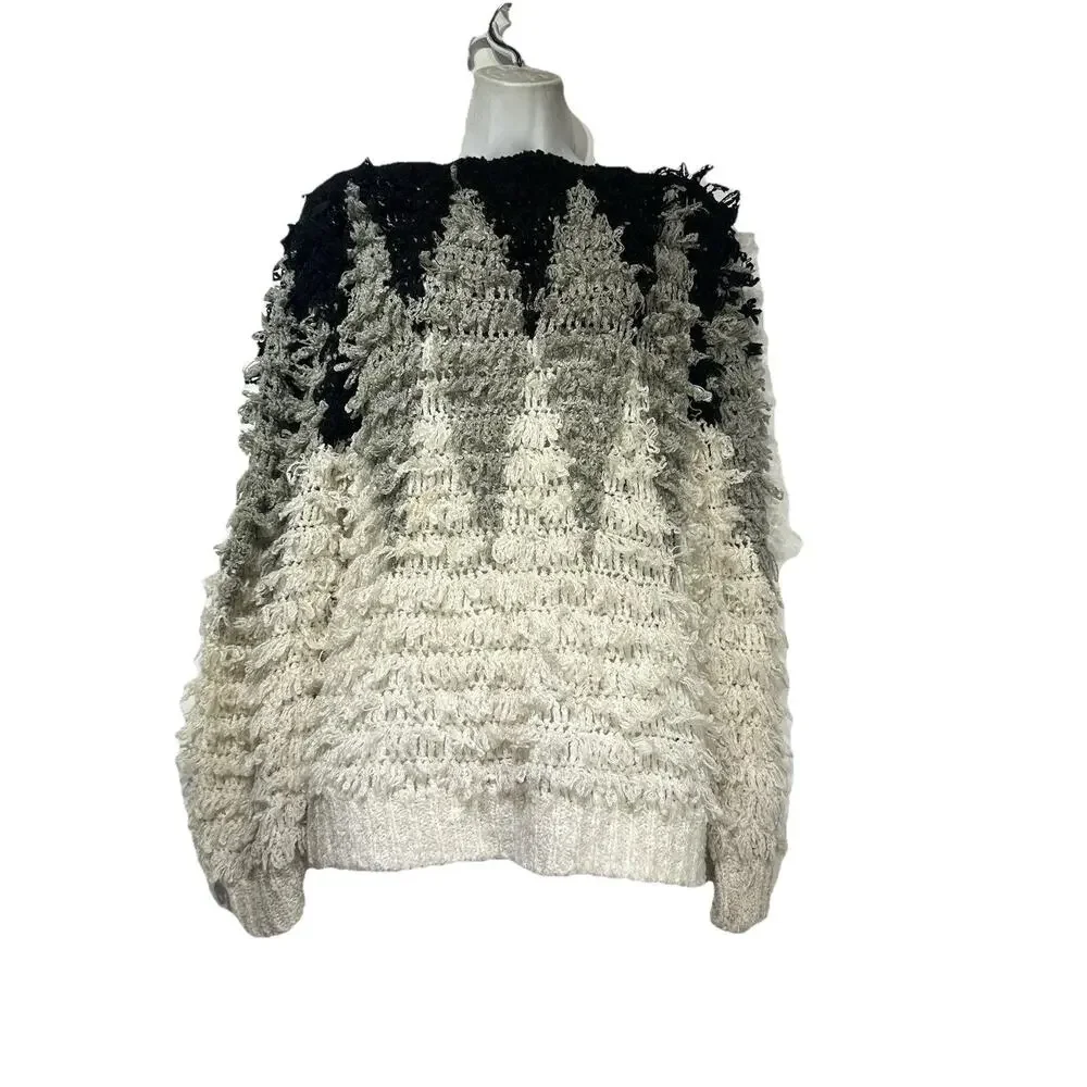 Answers By Riddles Fringe Boho Shaggy Colorblock Geometric Pullover Sweater - Picture 1 of 5